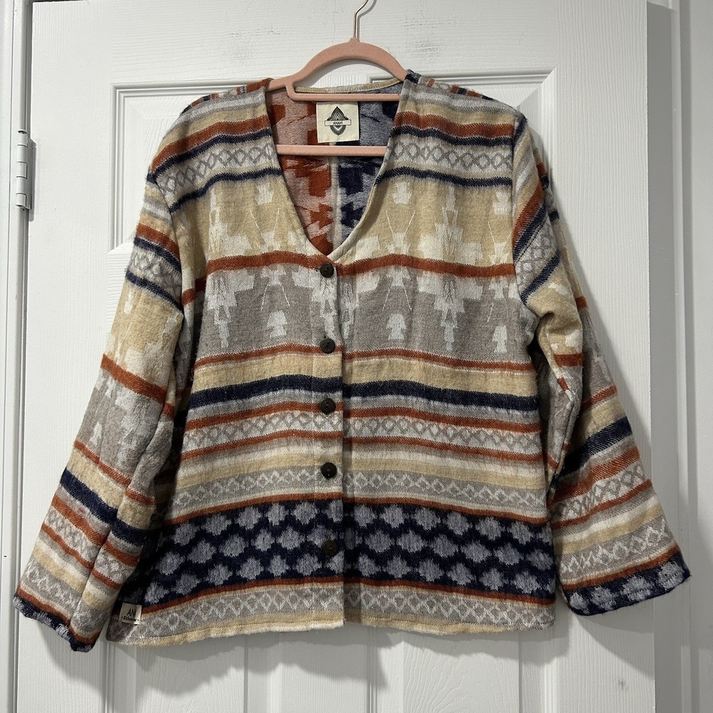 Anahi Wool Blend Cardigan Southwestern Tribal Button Front Sweater Aztec OneSize